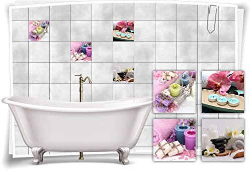 Medianlux Fliesen-Aufkleber SPA Wellness Orchidee Kerze Seife Steine Flieder Salz Bad WC Deko, 15x15cm fp5p520q-135080