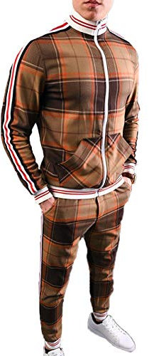 keephen Herren Trainingsanzüge Tops + Hosen Diagonal Plaid Pattern Zip Up Jacken Anzug