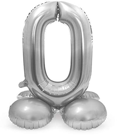 Folat 64710 - Folienballon Zahl 0 - Silber mit Basis ca. 81 cm, 8714572647106