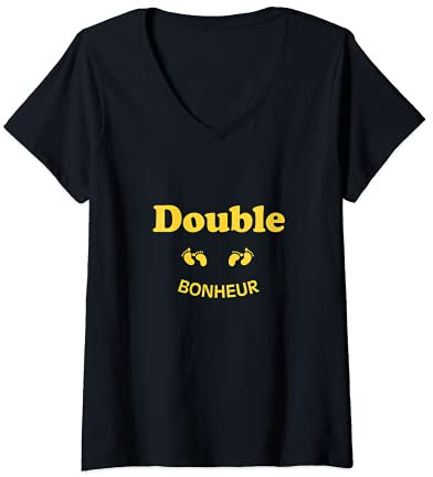 Femme idee cadeau annonce grossesse originale jumeaux naissance T-Shirt avec Col en V