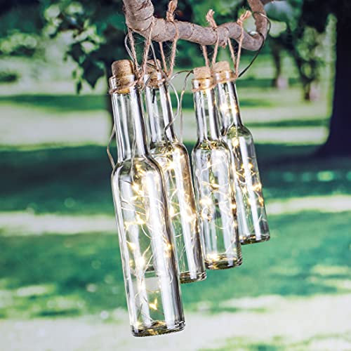 Spetebo LED Solar Lichterkette mit 4 beleuchteten Flaschen - Solarlampe mit warmweißer Draht Lichterkette zur Garten Dekoration - Gartenleuchte zum hängen Party Deko