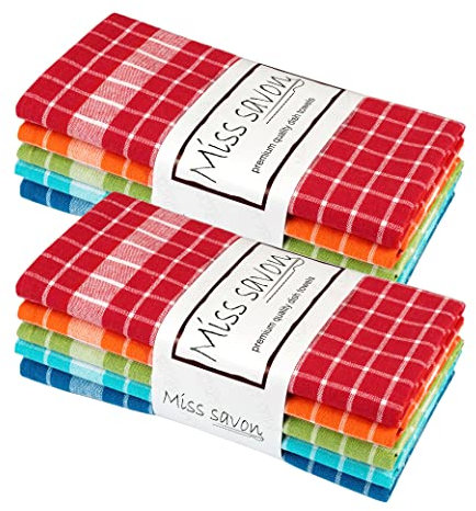 Miss Savon Küchentücher - 10er Set Geschirrhandtücher Baumwolle Premium Küchenhandtücher Geschirrtücher Vintage & Deko Handtücher für die Küche Kariert (Mehr Farbig - 10er Set)