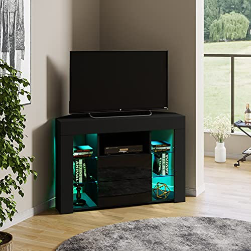 Panana TV Stand Cabinet Sideboard 2 Storages 4 Glass Shelves And RGB LED Lights (black)
