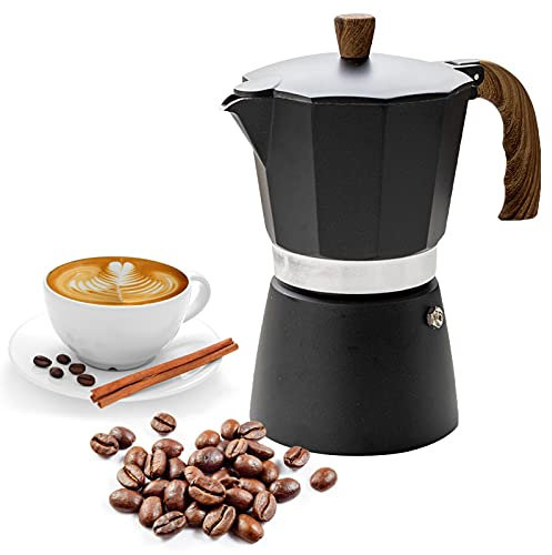 Mokkakanne aus Aluminiumlegierung, Espressokocher Induktion geeignet, 3/6 Tassen| Aluminium Espressokanne Maker (Schwarz, 6 Tassen (300ml), mokkakanne induktion geeignet edelstahl elektrisch türkisc