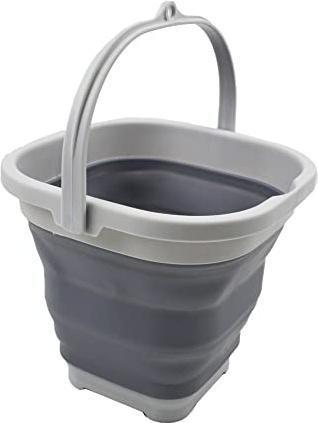 SAMMART 2.6L Super Mini Sqare Collapsible Plastic Bucket - Foldable Square Tub - Portable Fishing Water Pail - Space Saving Outdoor Waterpot (Gray)