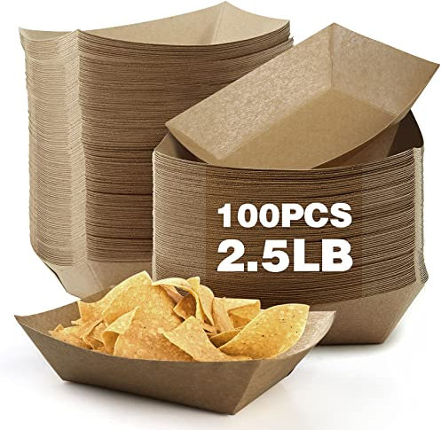 Flymer 100 Pièces Bols Servant, Biodégradable Bol Snack Bol a Forme de Bateau avec Revêtement Bio Matériau de Qualité Alimentaire pour Frites Snack Currywurst