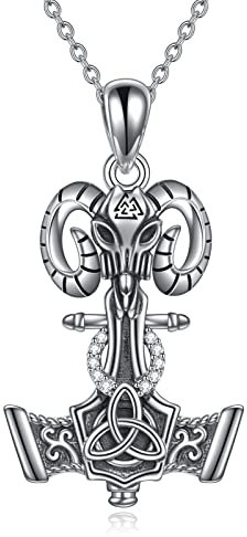 VONALA Thors Hammer Halskette 925 Sterling Silber Schafskopf Anhänger Halskette Keltische Kette Wikinger Amulett Schmuck Herren