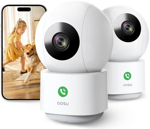 AOSU 2 Pack Indoor Camera with Motion Tracking, Security Camera Indoor Work with 5G/2.4G WiFi, Baby Monitor Supports 360° Pan-Tilt Scenes Preset, One-Touch Calling, Dome Camera Compatible with Alexa