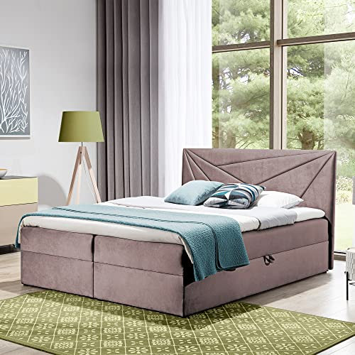FURNISTAR Boxspringbett Doppelbett TEO - Bett mit Bonellmatratze, mit Bettkasten für Bettwäsche und Topper. Gepolsterte Kopfstütze in 3 verschiedenen Varianten (Altrosa, 140x200 TEO 3)