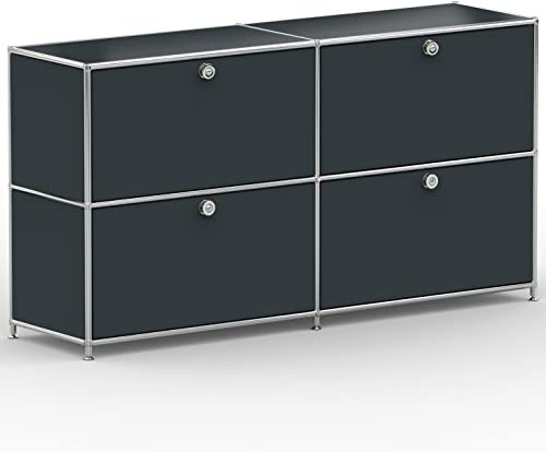 SYSTEM8X Sideboard 02102 Anthrazitgrau 152x40x80cm - Modernes Chrom Design mit 4 Schubladen, Stellfüße - Für Wohnzimmer, Büro, Praxis