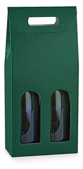 5 cajas para 2 botellas de vino verticales modelo Burdeos, borgoñoche robustas extrañas navideñas de cartón acoplado y asa exterior de 18 x 9 x 38,5 cm - punto verde
