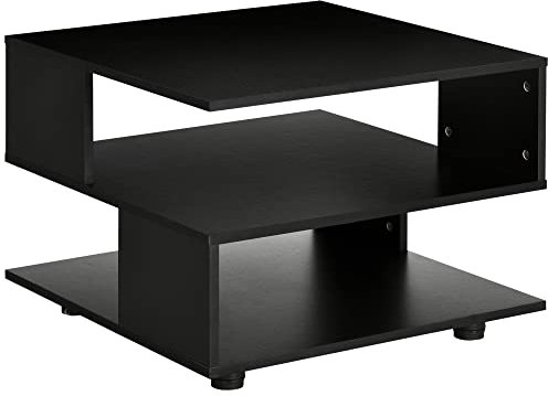 HOMCOM Beistelltisch mit 3 Regalen, Couchtisch mit verstellbaren Füßen, Nachttisch, Sofatisch für Wohnzimmer, Schlafzimmer, Schwarz, 60 x 60 x 45 cm