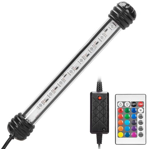 Nobleza - LED Luce Acquario con Telecomando, Lampada Dimmerabile RGB Acquario, Impermeabile IP67 Illuminazione per Acquario (1.5w 20cm, RGB)
