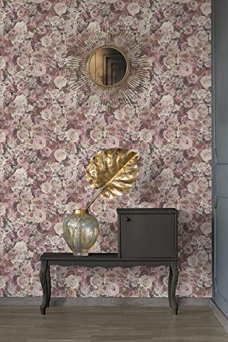 BRICOFLOR Blumen Tapete | Rosen Tapete in Rosa | Vintage Blumentapete im Shabby Chic ideal für Schlafzimmer | Romantische Rosentapete in Altrosa und Crème