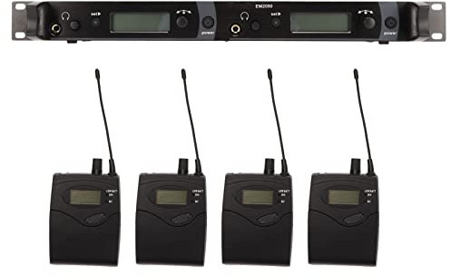 Sistema de Monitor de Oído Inalámbrico, 2 Canales 4 Bodypacks Panel de Pantalla LCD Banda UHF Toma de Auriculares Estéreo de 3,5 Mm, Sistema de Monitor de Auriculares Inalámbrico