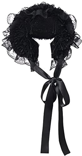 COSDREAMER Girls Women Victorian Bonnets Lace Flowers Tea Party Hats (Black)