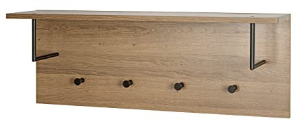 HAKU Möbel Wandgarderobe eiche, schwarz, MDF, Metall - Maße: B 80 cm x H 30 cm x T 20 cm, Style: Modern