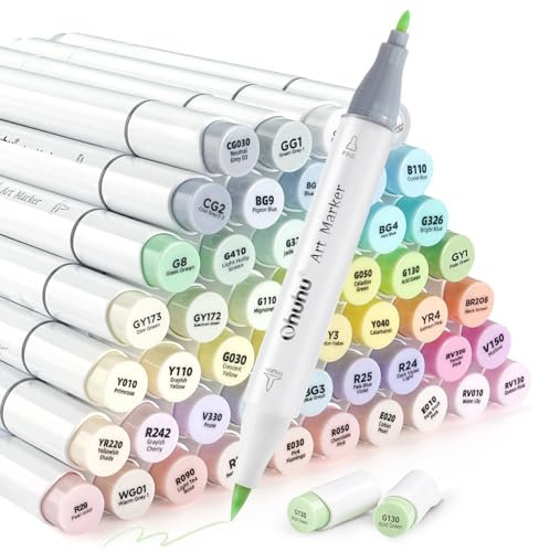 Ohuhu Pastellstifte Marker, Doppelseitige (Pinsel & Fiene) Farbspitze Brush Marker Stifte auf Alkoholbasis mit Tragetasche für Entwürfe und Comics zum Skizzieren Kalligraphieren Zeichnen
