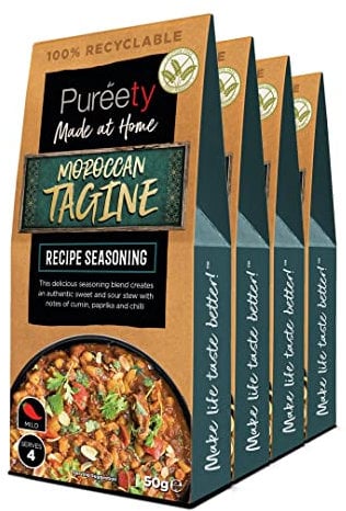 Pureety | GLUTEN FREE Moroccan Tagine Recipe Seasoning | Restaurant quality meals made at home | One pack serves four | x 4 packs