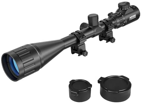 Afranti Rifle Scope 6-24x50 Rifle Scopes with Mil-Dot Rangefinder AOEG 5 Brightness Settings with 20mm/22mm Picatinny Rail Mount and Covers for Hunting