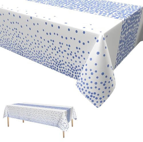 Geburtstag Tischdecken Blau Weiß,Blau Dot Konfetti Party Tischdecken wasserdichte Einweg Tischdecken für Picknick Baby Shower Weihnachten Geburtstag Dekorationen 137 * 274cm