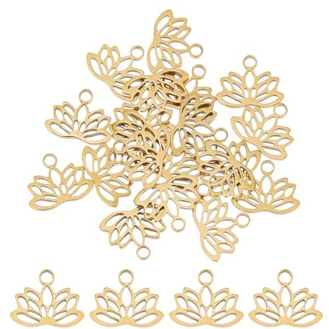 UNICRAFTALE 20 goldene Lotus Charms 304 Edelstahl Metall Yoga Themen Anhänger Buddha Und Lotus Flache Hohle Charms Buddhistische Symbol Themen Charms Für Die DIY Schmuckherstellung