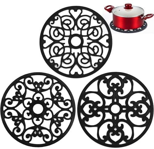3 Stück Topfuntersetzer, Topfuntersetzer Mehrzweck, Silikon Rund Topf Untersetzer Set, Blumen Untersetzer Matte, Untersetzer Matte, für Töpfe, Flaschen, Esstisch, Küchenutensilien, Schwarz, 19.5 cm