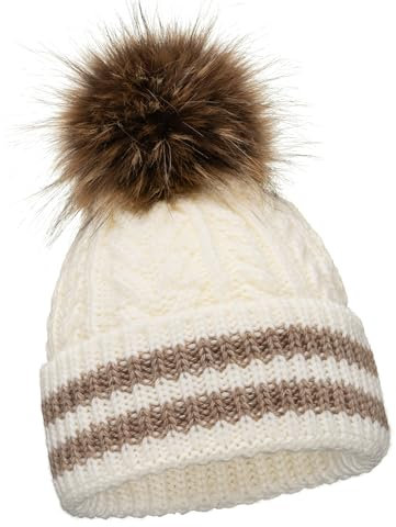 ELIMELI Damen Winter Mütze warme Strickmütze Wintermütze mit Bommel Strick Slouch Beanie Damen für Winter Bommelmütze Hergestellt in EU Farbenauswahl 19004 (Weiß)