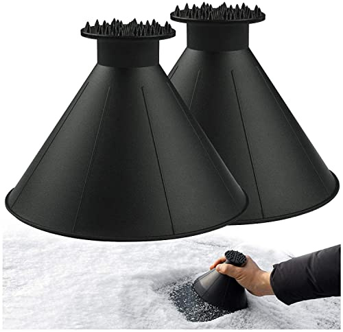 Yelschwa Magical Ice Scrapers for Car Windshield - 2 Pack Cone Magic Car Ice Scraper with Funnel, Round Snow Scraper Black for Car SUVs and Small Trucks
