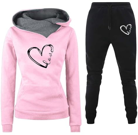 Surttan Completo Donna Sportivo Tute da Ginnastica Autunno Inverno Curvy Jogging Tracksuit Fitness Felpa con Cappuccio E Pantalone Palestra Donna Due Pezzi Leggero Tuta Felpata