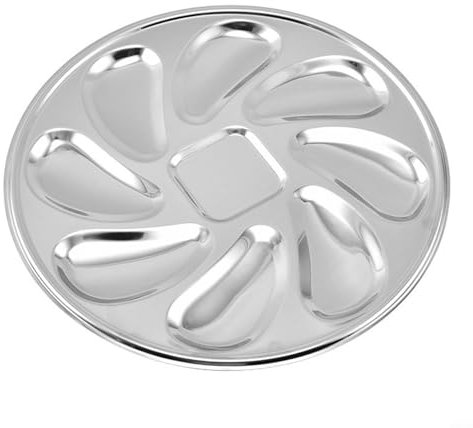AIDNTBEO Piatto per ostriche in acciaio inossidabile, piatto rotondo per ostriche, in acciaio , per frutti di mare, ostriche, vassoio da portata 23 x 23 cm