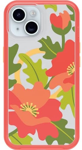 Funda para Apple iPhone 15/iPhone 14/iPhone 13OtterBox Symmetry Clear MagSafe, Resistente a Golpes y caídas, Funda Protectora Fina, Testada 3X con los estándares Militares anticaídas, Quilted Poppies