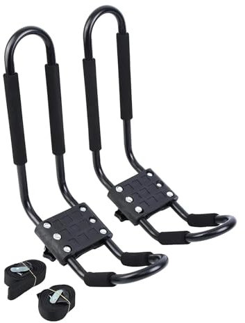 Relingträger 2PCS Auto Dach Rack J Bar Querlatte Kajak Fracht Zubehör Surfbrett Ski Bord Kanu Träger Heavy Duty Mit Riemen Schaum Schutz Dachreling