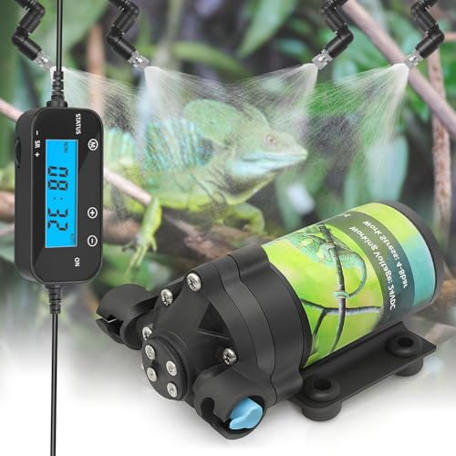 RUNWUSHENG Reptilien-Nebelsystem mit Timer, Reptilien-Luftbefeuchter mit 6 Sprühdüsen, selbstansaugende Pumpe, geräuscharm, Nebelsystem für Reptilien von Amphibien, Tanks, Paludarium