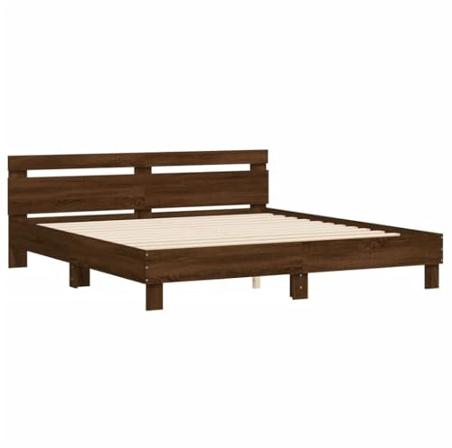 vidaXL Bettgestell, Bettrahmen mit Lattenrost, Bett Gästebett mit Kopfteil, Doppelbett Schlafzimmerbett Schlafzimmermöbel, Braun Eiche-Optik 180x200cm
