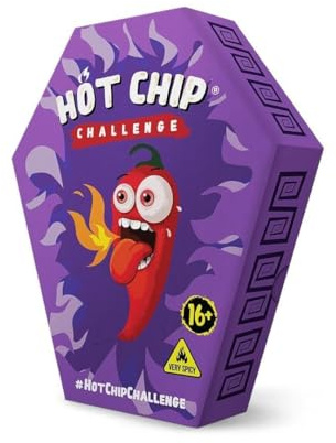 HOT-CHIP Challenge 1 x 2,5 g – Extrem Scharfer Chip mit Carolina Reaper – Mutprobe & Geschenk für Chili Fans – Inkl. Handschuh, Tattoo & Zertifikat – Vegan, Glutenfrei