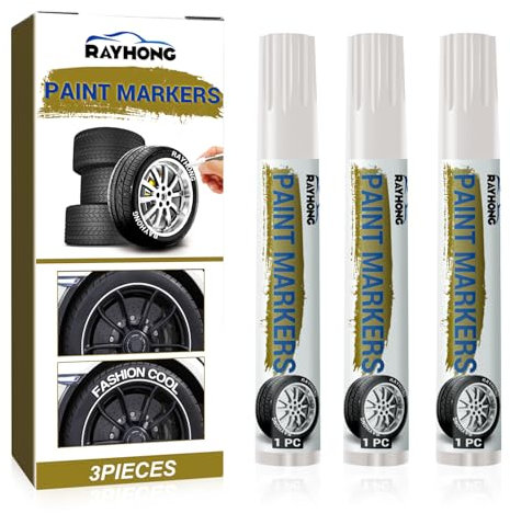 PAYFULLY Lot de 3 Marqueurs de Pneus de Voiture, Marqueur blanc, Marqueur de couleur pour pneus de voiture et moto