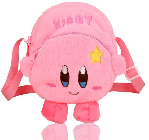 Roffatide Anime Kirby Crossbody Tasche Cartoon Plüsch Mini Umhängetasche Flauschige Crossbody-Telefonhandtasche Unterarmtasche Top-Griff Handtasche Rosa
