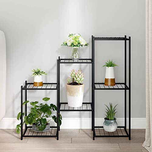 Rantry Blumenständer aus schwarzem Eisen, 83 x 25 x 80 cm, für den Innenbereich, dekoratives Regal für Blumen, Pflanzen, geeignet für Balkone, Terrassen, Terrassen