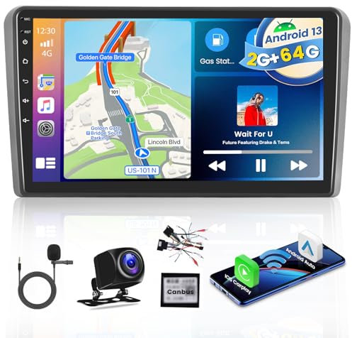 Hikity 2+64GB Android 15 Radio Coche para Audi A3 (2003-2012) S3 (2006-2012) RS3 (2011-2012) CarPlay Android Auto Inalámbrico Bluetooth Manos Libres Auto Radio con 9 Pantalla Táctil WiFi GPS
