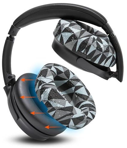 WC SweatZ QuietComfort - Patented Gym Sweat Earpad Covers for Bose QuietComfort 35 & 35ii, QC45 / SE/QuietComfort 2023 & More, Made by Wicked Cushions | Sweatproof & Easily Washable | Geo Grey