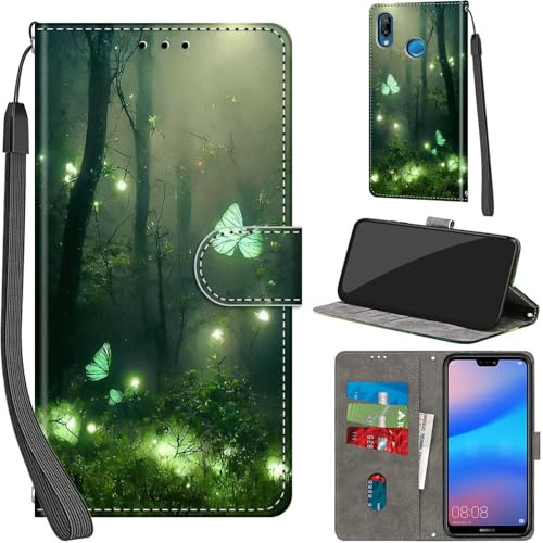 Handyhülle für Huawei P20 Lite Hülle, Waldschmetterling | PU Leder, Klappbar, Kartenfächer, Ständer, Kameraschutz, Brieftasche, Magnet, Stoßfeste, Muster Motiv