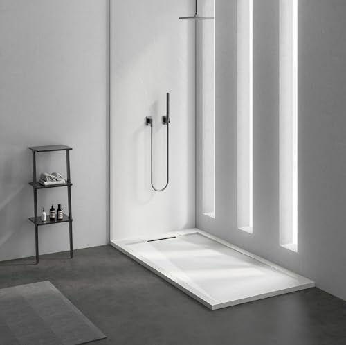 Supreme 1000 x 700mm White Stone Resin Ultra-Slim 25mm Rectangular Shower Tray, Concealed Waste