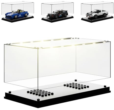Mould King 27000 Acryl Vitrine für Speed Champion Autos LED Staubdichter Schutz Schaukasten mit Schwarzem Boden für Sammlung Auto Bausteine Modelle 19.2X 9.5X 8.5cm