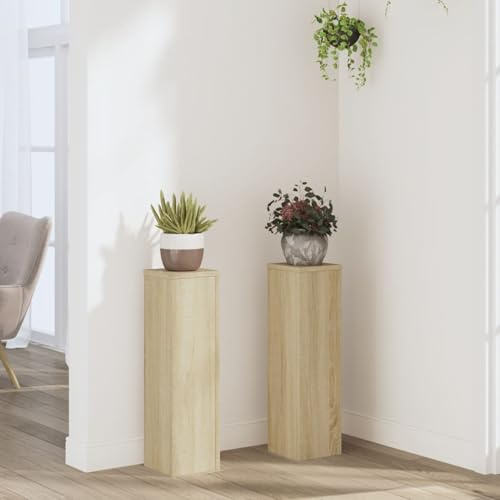 Homgoday Pflanzenständer 2 STK. Blumenständer, Dekosäule für Pflanzen, Blumenhocker Blumensäule Blumentisch Blumentopfhalter Bestelltisch Sonoma-Eiche 17x17x60 cm Holzwerkstoff