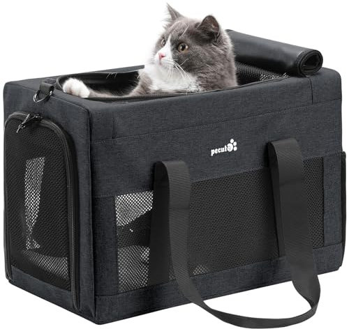 pecute Katzentasche Transporttasche Stabiler Halt Haustier Tragetasche, Transportbox Katze Leicht, Faltbar Katzen Tasche für Katzen und kleine Hunde, ideal für Reisen, bis 4 kg,Dunkelgrau