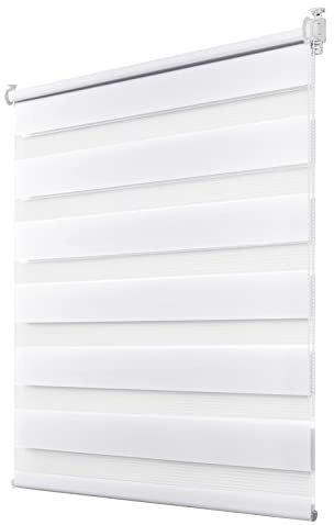 Deswell Doppelrollo Klemmfix ohne Bohren Weiß B95 x H120 cm (Stoffbreite 91cm) Rollos für Fenster ohne Bohren für Fenster mit Lichtdurchlässig & Verdunkelnd/Höhe Stufenlos Verstellbar