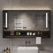 GEESDF Badezimmer-Spiegelschrank Mit Beleuchtung, Wand-Aufbewahrungsschrank, Schrankeinheit, 3 Drehtüren, LED-Spiegelschrank Mit Antibeschlag- Und Handtuchhalter,Schwarz,90cm