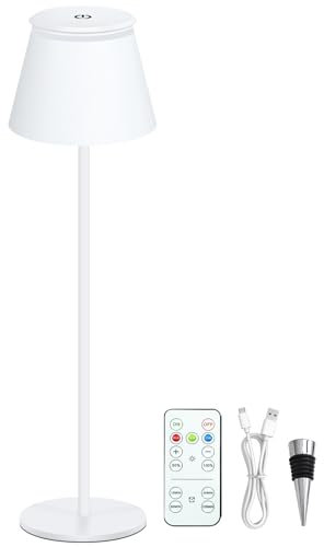 LED Tischlampe Kabellos, Dimmbare 4000Mah Tischleuchte Akku, 3 Farbtemperatur, Touch Lampe Mit USB-C Aufladbar, Fernbedienung Timer Nachttischlampen, Outdoor, Schlafzimmer, Esstisch, Camping, Weiß
