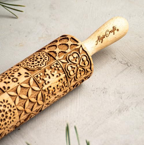 Nudelholz für Hausgemachtes Gebäck und Keramik PORTUGIESISCHE KACHELN. Teigroller für Teig & Plätzchen, Kuchen & Gebäck. Gravierte Nudelholz mit Muster von Algis Crafts